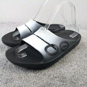 Oofos Ooahh Slide Sandals Womens Size 7 Recovery Comfort Shoes Black White